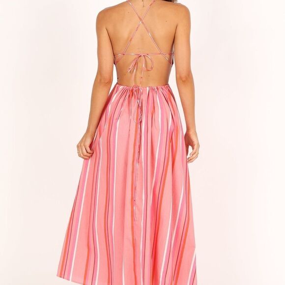 NWOT Pedal and Pup - Madam Stripe Cutout Cotton Halter Dress Size Large - Picture 8 of 15